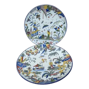 19th Century French Faience Chinoiserie Platters Angouleme-A Pair