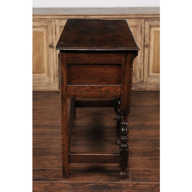 English 1870s Oak Dresser Base with Carved Geometric Front and Two Drawers For Sale - Image 10 of 12