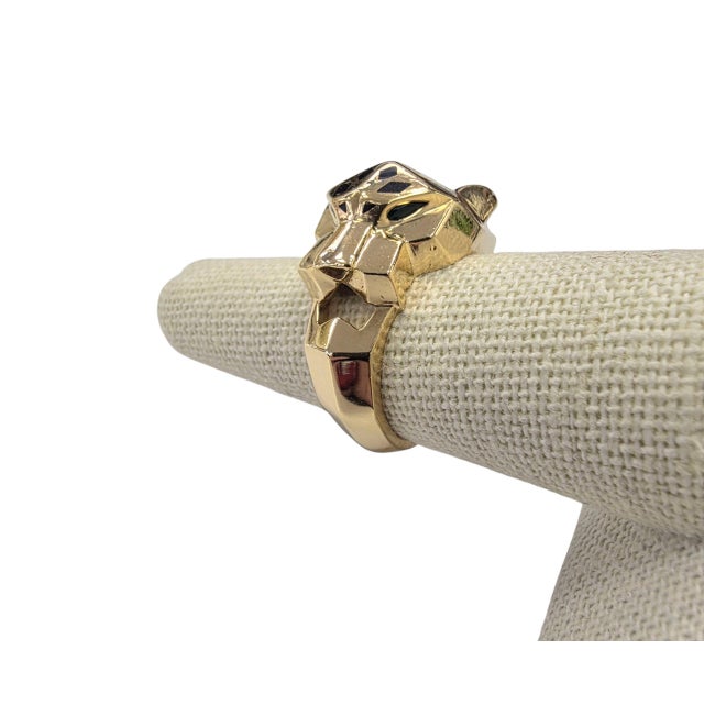 Black 1990s Cartier Panthere Black Onyx and Tsavorite 18k Gold Ring, Size 6.5 For Sale - Image 8 of 8