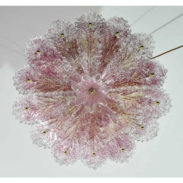 Glass Pink Murano Glass Leave Ceiling Light or Chandelier, 1980 For Sale - Image 7 of 14
