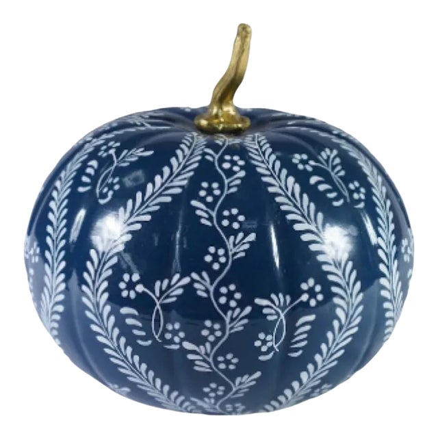 Blue Trellis And Vine Tole Pumpkin 4" For Sale