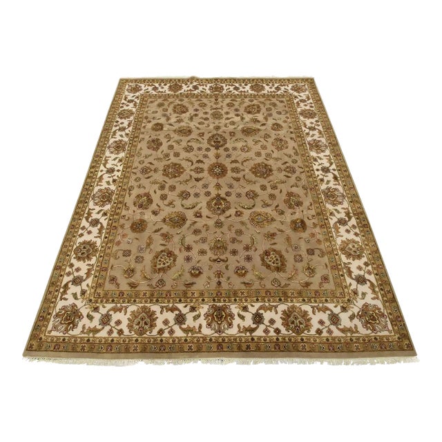 Agra Rug 8’1” X 10’2” Beige Wool/Silk Traditional Hand-Knotted Oriental Carpet For Sale