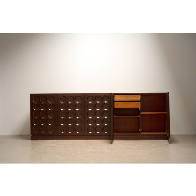 Brutalist sideboard designed by Frans Defour in Belgium around 1970. This architectural sideboard is made out of dark...