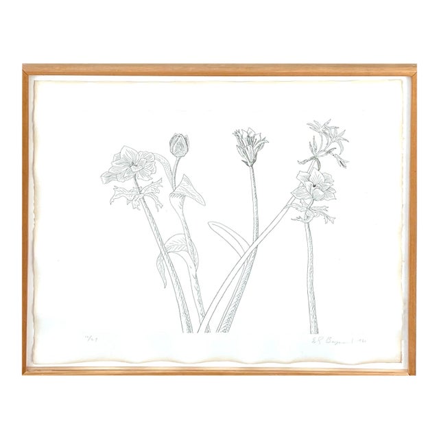 Ed Baynard, Zen Minimalist Flowers Etching American Modernist Ed Baynard Pop Art Print For Sale