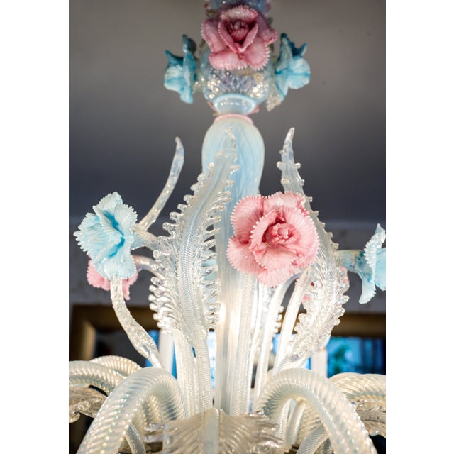 Baroque 1977 Vetreria Artistica Stefano Murano 36” Pastel Opalescent Floral Chandelier For Sale - Image 3 of 17