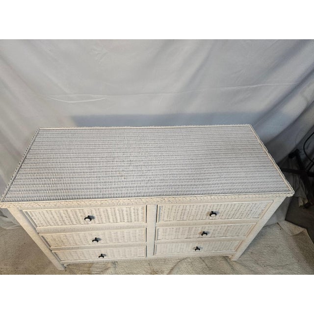Wood Vintage Coastal White Wicker Six Drawer Dresser For Sale - Image 7 of 7