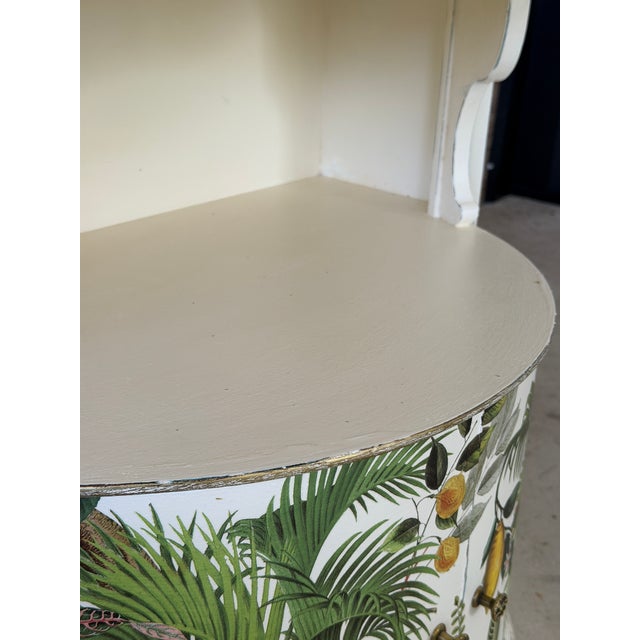 Wood Vintage Hollywood Regency Tropical Decoupage Demi Lune Cabinet For Sale - Image 7 of 12