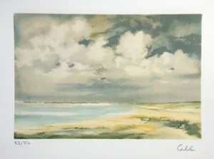 1980s Coastal Landscape Scene Limited Edition Lithograph Signed Corbel