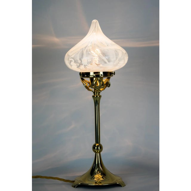 Jugendstil Floral lamp from Vienna ca.1905 with opaline glass shade. Polished and stove enameled. Original old opaline...