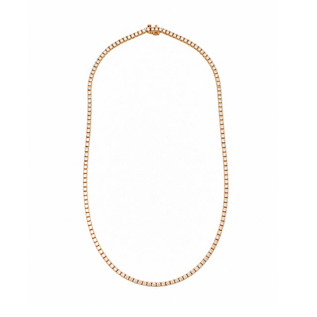 10k Yellow Gold 8.42ct Round Diamond 4 Prongs Chain Tennis Necklace For Sale - Image 4 of 8