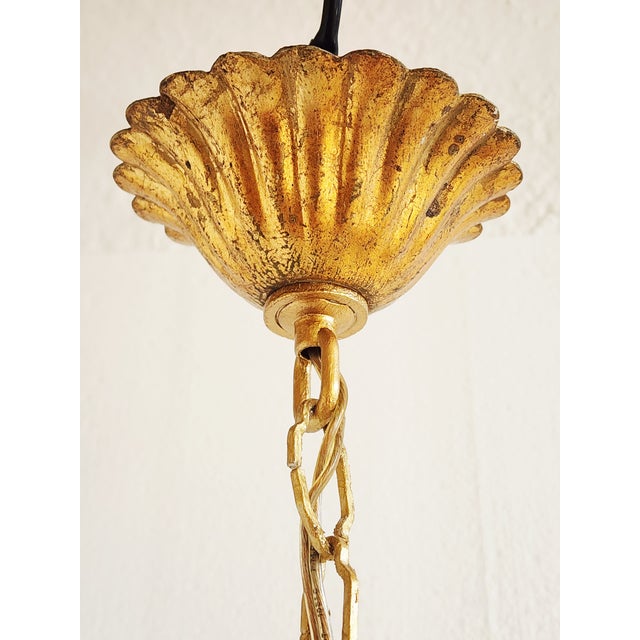 Vintage Gilt Metal Italian Chandelier With Blue Opaline Crystals For Sale - Image 12 of 12