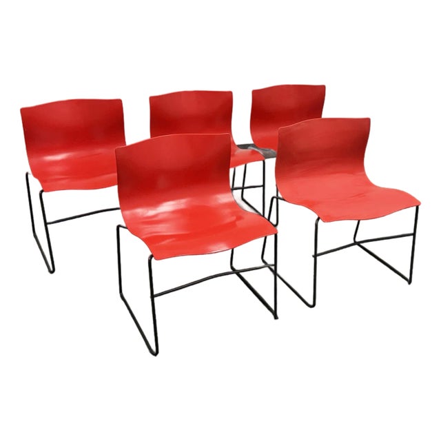Circa 1998 Massimo Vignelli for Knoll Red Handerkerchief Chairs, Set of Five For Sale