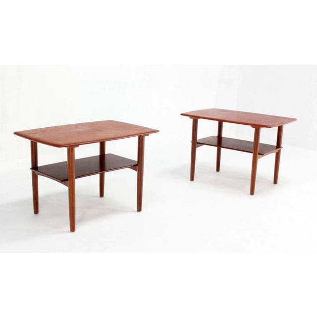 Povl Dinesen Pair Danish Modern Teak End Tables Solid Tapered Dowel legs 1 Shelf For Sale - Image 10 of 10