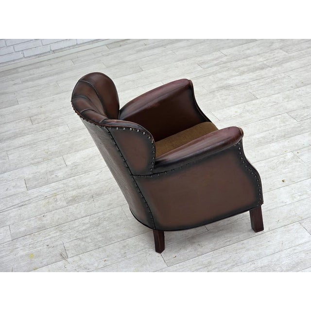 Vintage Danish Lounge Chair in Brown Furniture Leather and Velour, 1930s For Sale - Image 13 of 18