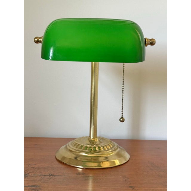 Green Classic Green Emeraldite Shade Bankers Lamp For Sale - Image 8 of 8
