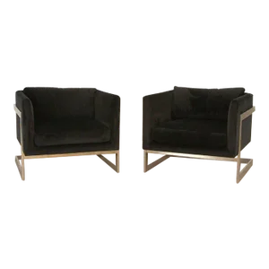 Pair of Milo Baughman Mirror Polished Nickel Cube Chairs by Thayer Coggins