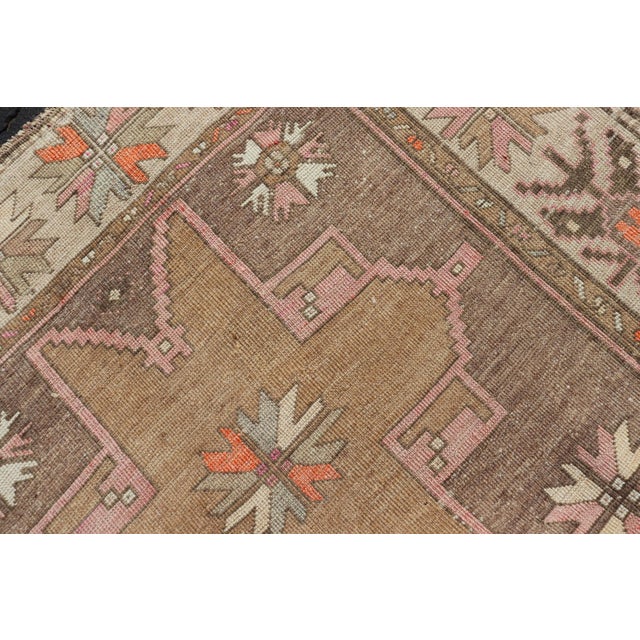 Tribal Vintage Turkish Kars Gallery Rug With Soft Taupe and Mocha Geometric Design For Sale - Image 3 of 14