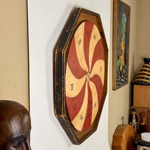 Marvelous Vintage American Folk Art Penny Pitch Wood Game Board With Swirl Design For Sale - Image 4 of 13