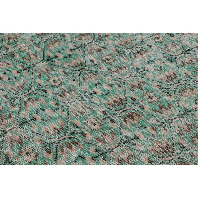 Rug & Kilim Vintage Zeki Müren Rug in Teal With Geometric Patterns, From Rug & Kilim For Sale - Image 4 of 7