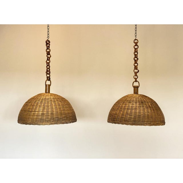 Bamboo & Wicker Chandeliers, 1970s, Set of 7 For Sale - Image 14 of 16