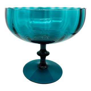 Vintage Italian Empoli Glass Footed Compote Candy Dish For Sale