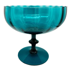 Vintage Italian Empoli Glass Footed Compote Candy Dish