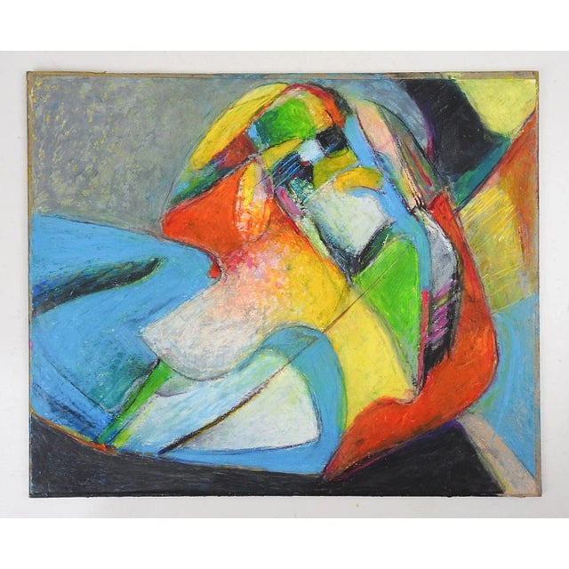 Colorful contemporary oil pastel on artist board abstract painting. Unsigned. Unframed, edge wear.