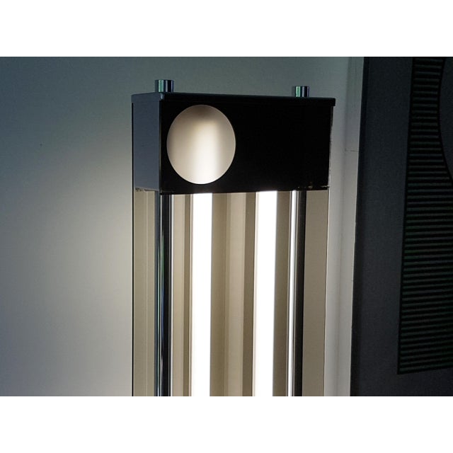 Chrome-Plated Metal & Smoked Glass 2 Neon Floor Lamp, 1970s For Sale - Image 4 of 18