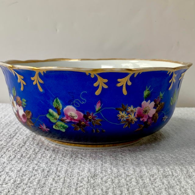 Antique Russian Gardner Porcelain Bowl, Cobalt Blue Floral, Gilt, Moscow, 7", C. 1880 For Sale - Image 4 of 17