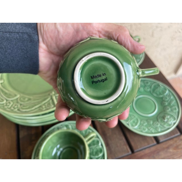 Green 1990s Portugal Bordallo Pinheiro Majolica Sage Green DragonFly Dinnerware - Service for 5 For Sale - Image 8 of 8