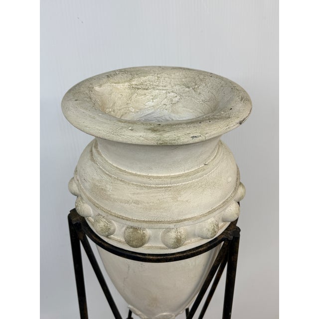 Traditional Regency Style Iron Plant Stand + Ceramic Urn, Set of Two For Sale - Image 3 of 12