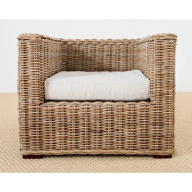 Pair of Michael Taylor Style Organic Modern Rattan Cube Chairs For Sale In Sacramento - Image 6 of 12