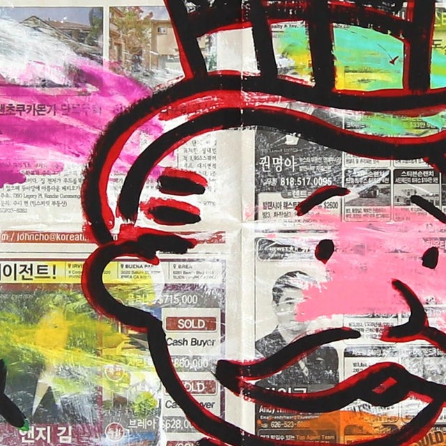 Felony Money - Original Pop Art Money Painting on Korean Newspaper by Gary John For Sale - Image 4 of 6