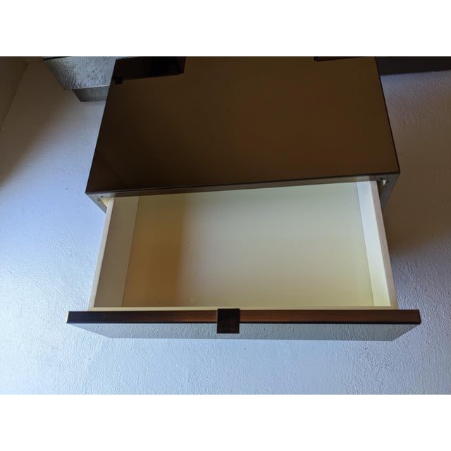 1980s Ello Gunmetal Stainless & Smoked Mirror Three Drawer Night Stand or Cabinet, Attributed For Sale In Santa Fe - Image 6 of 7