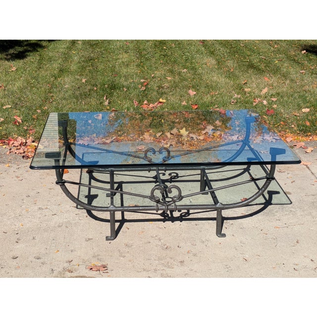Attributed to Paul Ferrante "Emilio" Giacometti Style Coffee Table in Hammered Wrought Iron For Sale - Image 4 of 9