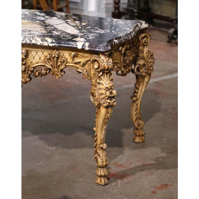 19th Century French Louis XV Marble Top Carved Bleached Walnut Console Table For Sale In Dallas - Image 6 of 12