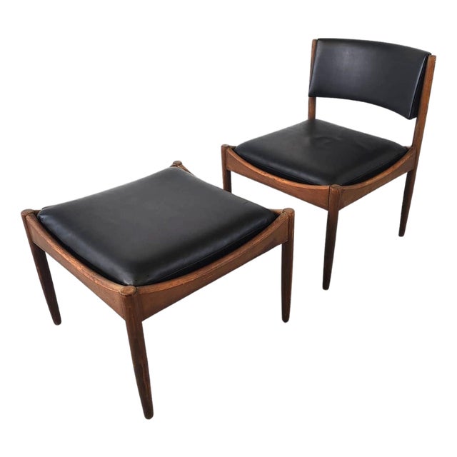 Set of Mid-Century Scandinavian Lounge Chair and Ottoman, 1960s, Set of 2 For Sale