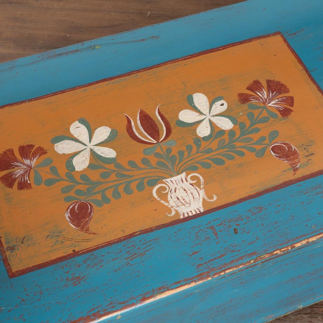Original Blue Painted Bench With Storage, Hungary Dated 1938 For Sale - Image 11 of 17