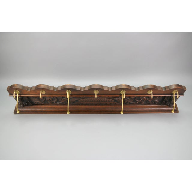 Antique French Hand-Carved Oak and Brass Wall Coat Rack with Lion Heads, 1900s For Sale - Image 15 of 18