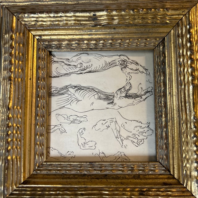 1940’s original abstract life study ink drawing. Measures 5x5 / 12.5x12.5 in new old stock very heavy carved & distressed...