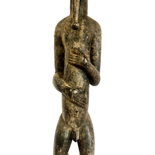 African Carved Wood Male Sculpture For Sale - Image 4 of 14