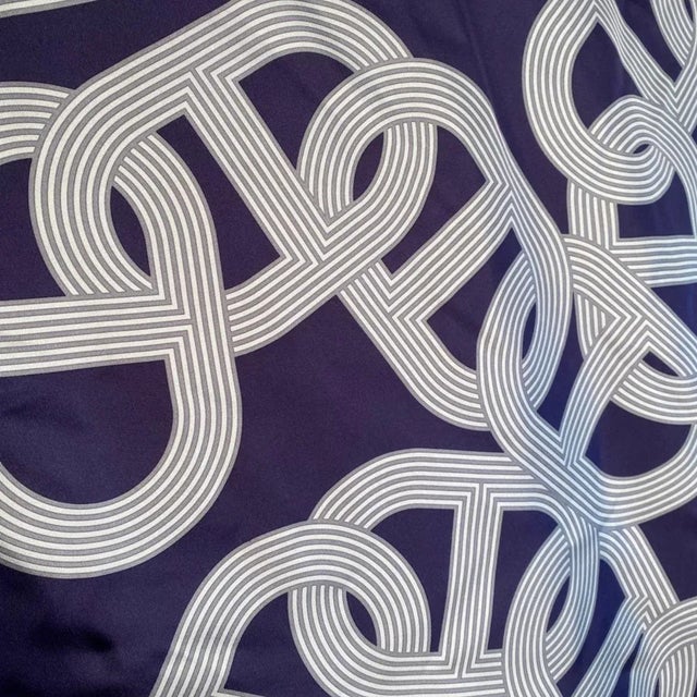 Early 21st Century Hermes "Circuit 24 Faubourg" Navy Blue Chain d'Ancre 90cm Silk Scarf For Sale - Image 5 of 8