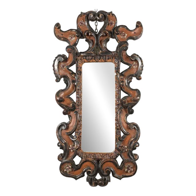 Florentine Mirror Carved Silver Decorated Red For Sale