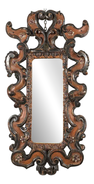 Florentine Mirror Carved Silver Decorated Red