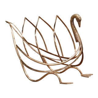 Mid-Century French Brass Swan Magazine Rack Attributed to Maison Jansen For Sale