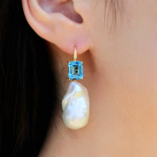 GemFusion 13.65ctw Topaz Peridot Citrine Diamond Baroque Pearl Convertible Drop Earrings For Sale - Image 13 of 15