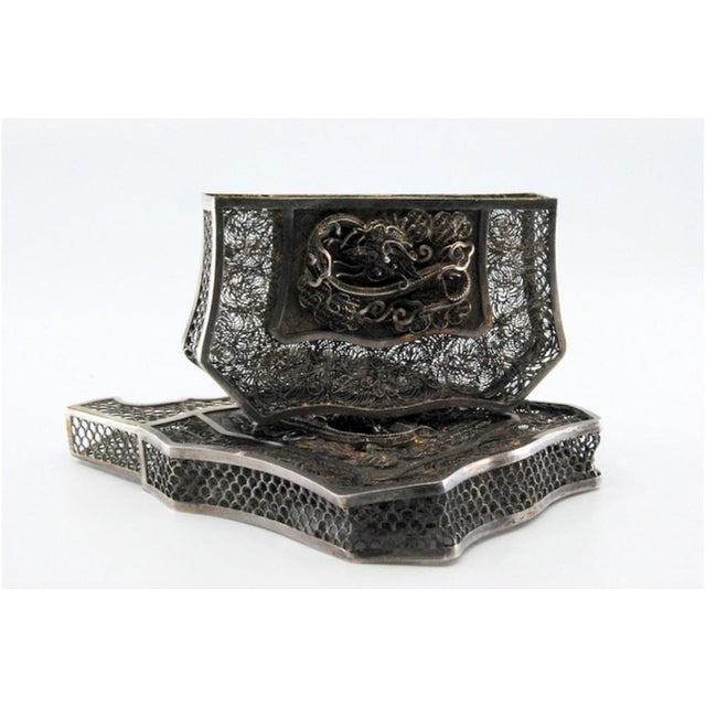 Filigree Silver Cardboard Box with Embossed Animals For Sale - Image 9 of 11