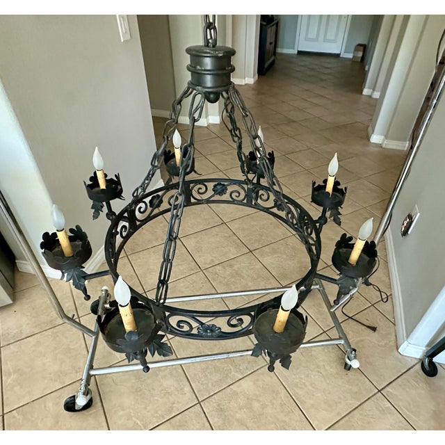 Spanish Revival 1960s Large Spanish Revival Metal Forged Black Chandelier For Sale - Image 3 of 17