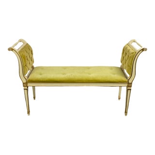 Vintage Neoclassical Directoire Style Giltwood Tufted Upholstered Bench For Sale