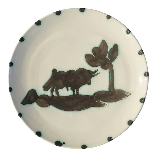 1950s Picasso Madoura Ceramic Plate 'Taureau Sous L'arbre' Ramie 159 For Sale